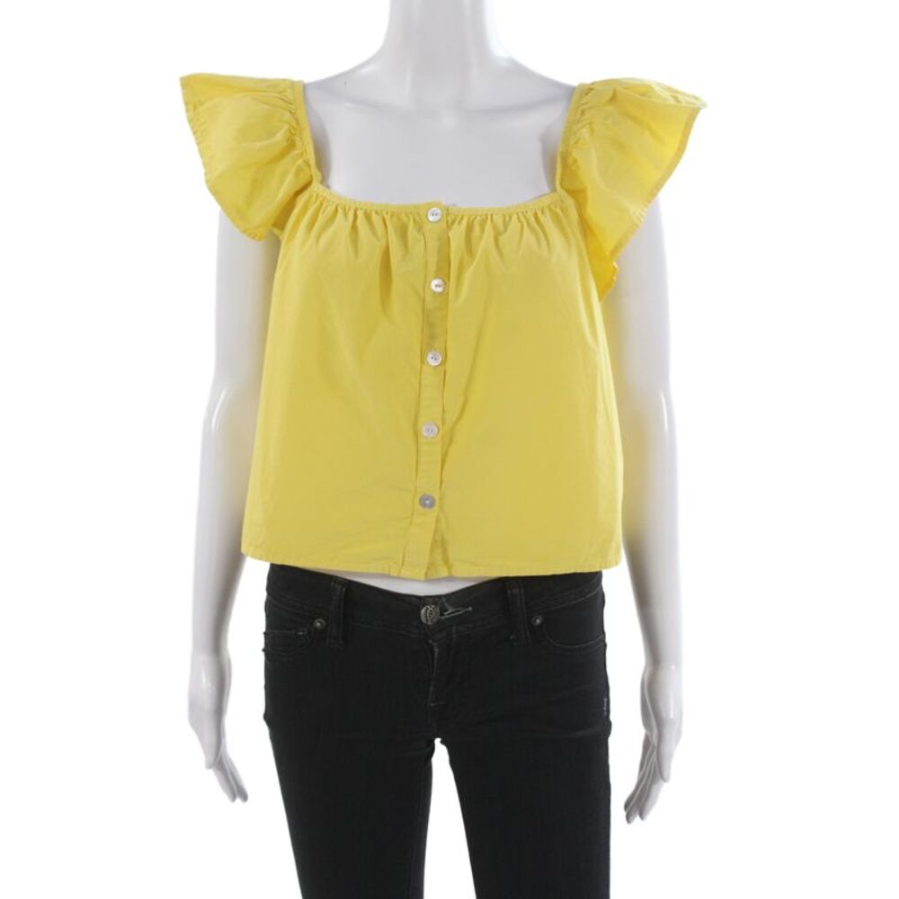 Nation Los Angeles Womens Cropped Button Up Blouse Yellow Cotton Size M